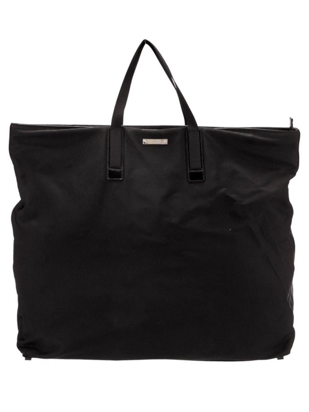 Gucci Black Nylon Tote with Metal Logo Plate